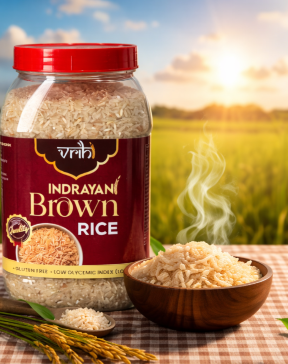 Experience the natural goodness of Vrihi Indrayani Whole Brown Rice, a premium variety of traditional Indrayani rice carefully processed to retain its natural bran layer. Unlike heavily polished white rice, brown rice keeps more of its natural fibre and nutrients, making it a smarter choice for health-conscious individuals and families. Our rice is sourced from trusted farms and processed with care to deliver authentic taste, natural aroma, and wholesome nutrition in every grain. Perfect for daily meals, Vrihi Brown Rice brings together traditional flavor and modern healthy eating habits.